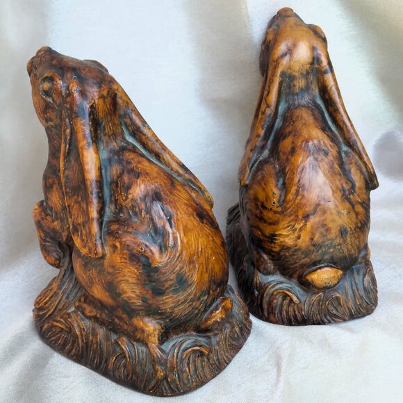 Adorable VTG Hand Painted Heavy Duty Resin Bunny Bookends - Picture 3 of 10